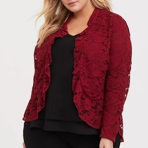 TORRID Peplum cranberry stretch lace blazer Size 2X